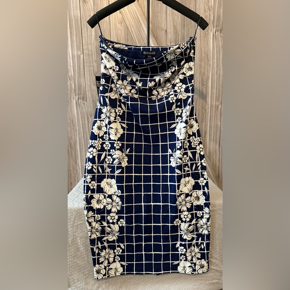 Express Floral Grid Cowl Neck Bodycon Dress – Size 10 (NWT)